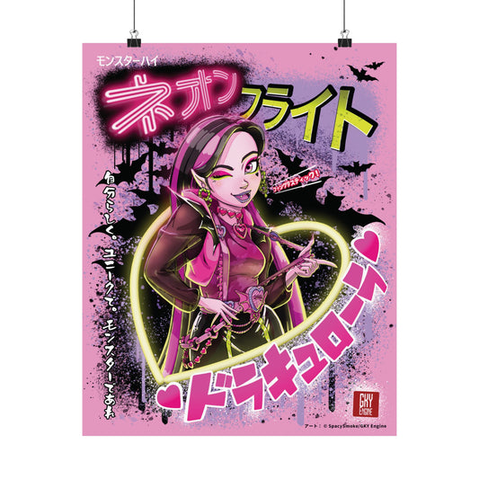 Neon Frights Kawaii Vampire Poster - Vampire Goth Anime Wall Art - Fan Art Print - Spooky Cute Aesthetic Decor