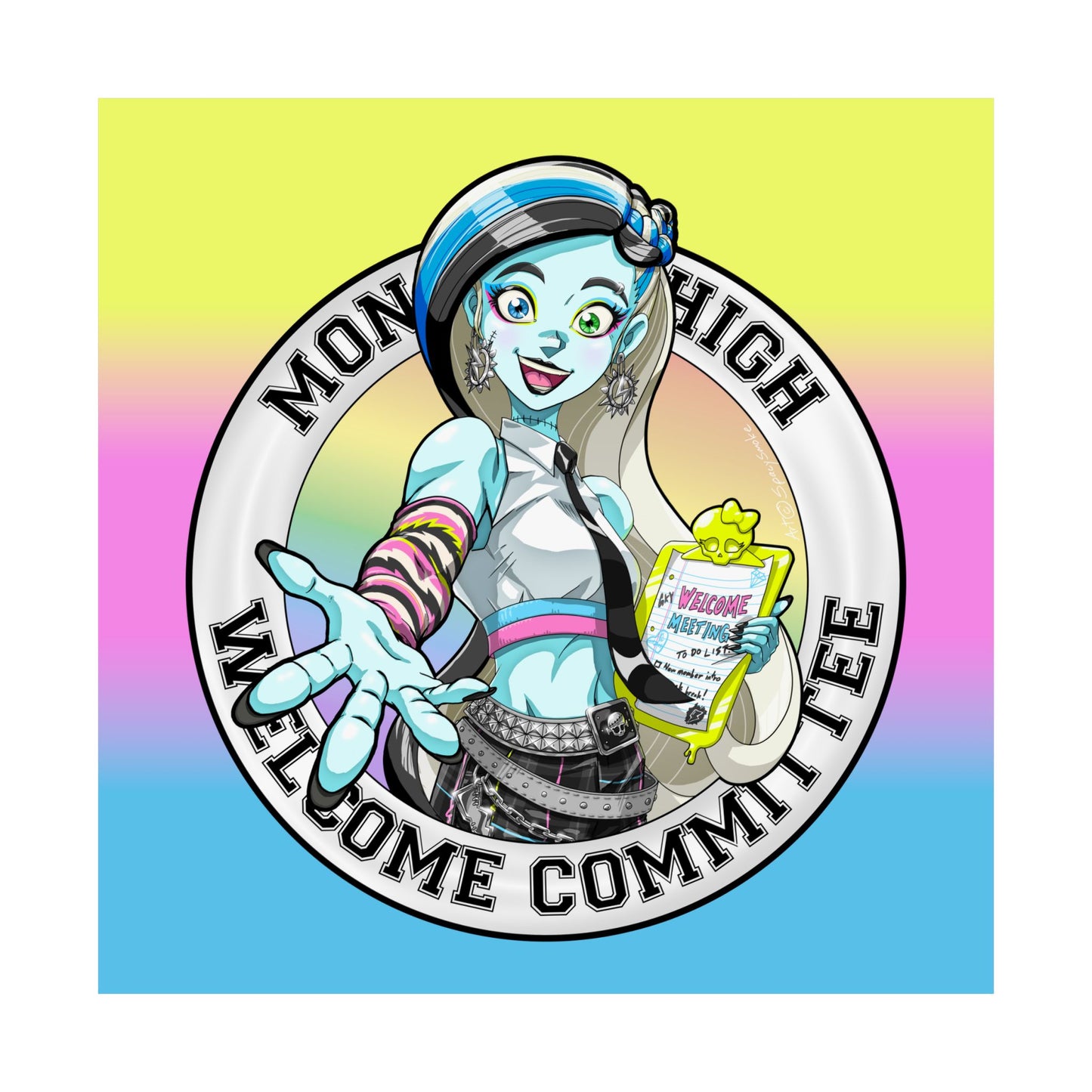 Franken-Monster Welcome Committee Art Print | Pastel Goth Wall Art | Cute Creepy Decor | Square Aesthetic Print