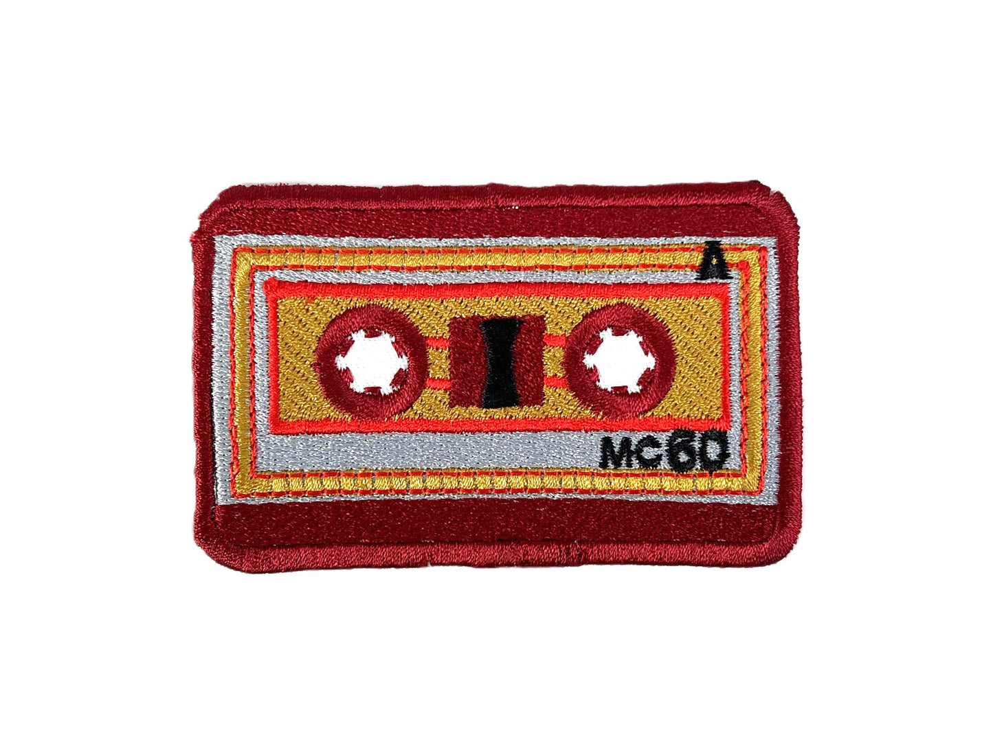 Burgundy "Ramhorn" Microcassette Embroidered Patch 80's Mini Audio Cassette Tape Iron-on