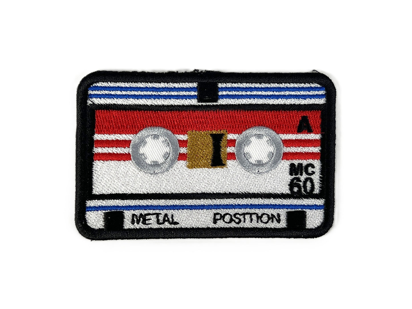 Black/Red/White "Rewind" Microcassette Embroidered Patch 80's Mini Audio Cassette Iron-on
