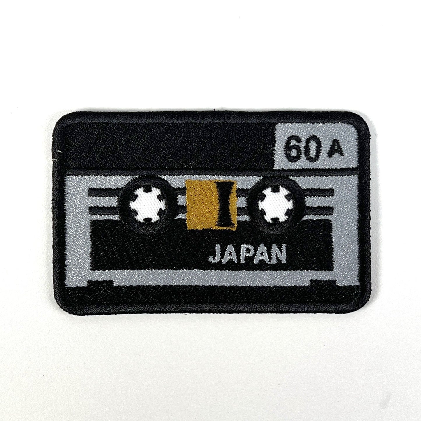 Black & Silver Microcassette Embroidered Patch 80's Mini Audio Cassette Iron-on "Ravage"