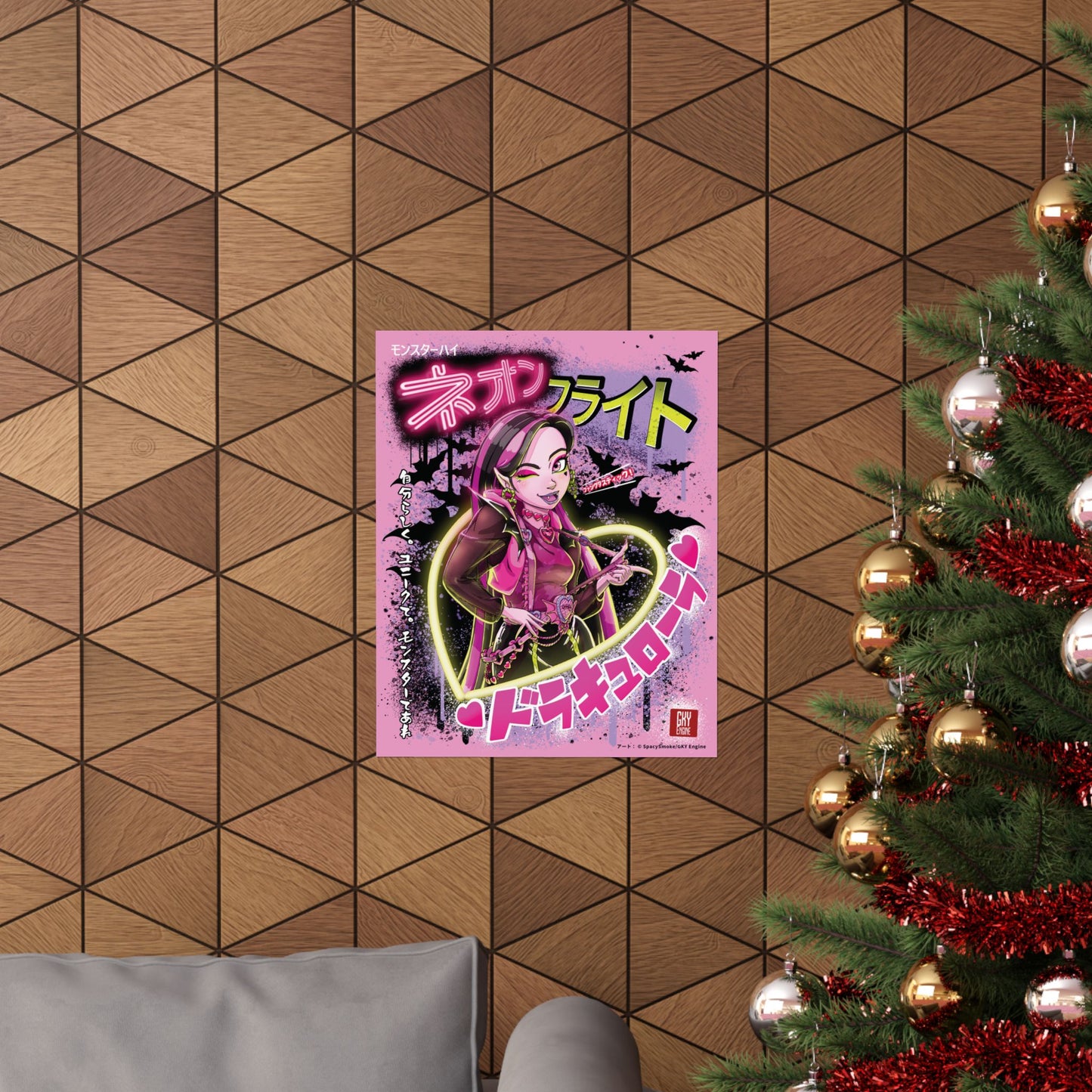 Neon Frights Kawaii Vampire Poster - Vampire Goth Anime Wall Art - Fan Art Print - Spooky Cute Aesthetic Decor