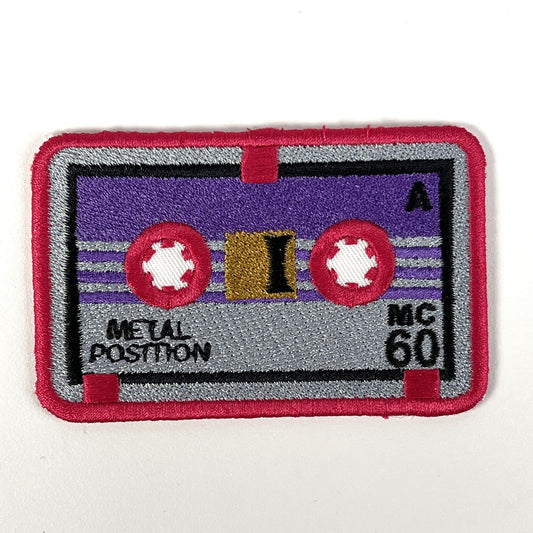 Pink/Silver/Purple "Ratbat" Microcassette Embroidered Patch 80's Mini Audio Tape Iron-On
