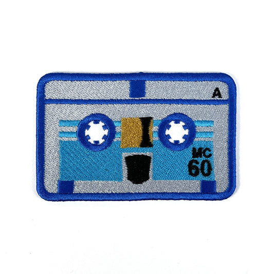 Micro Cassette Embroidered Patch: Red or Blue, Iron-on Attachment Mini Audio Tape Rumble Frenzy