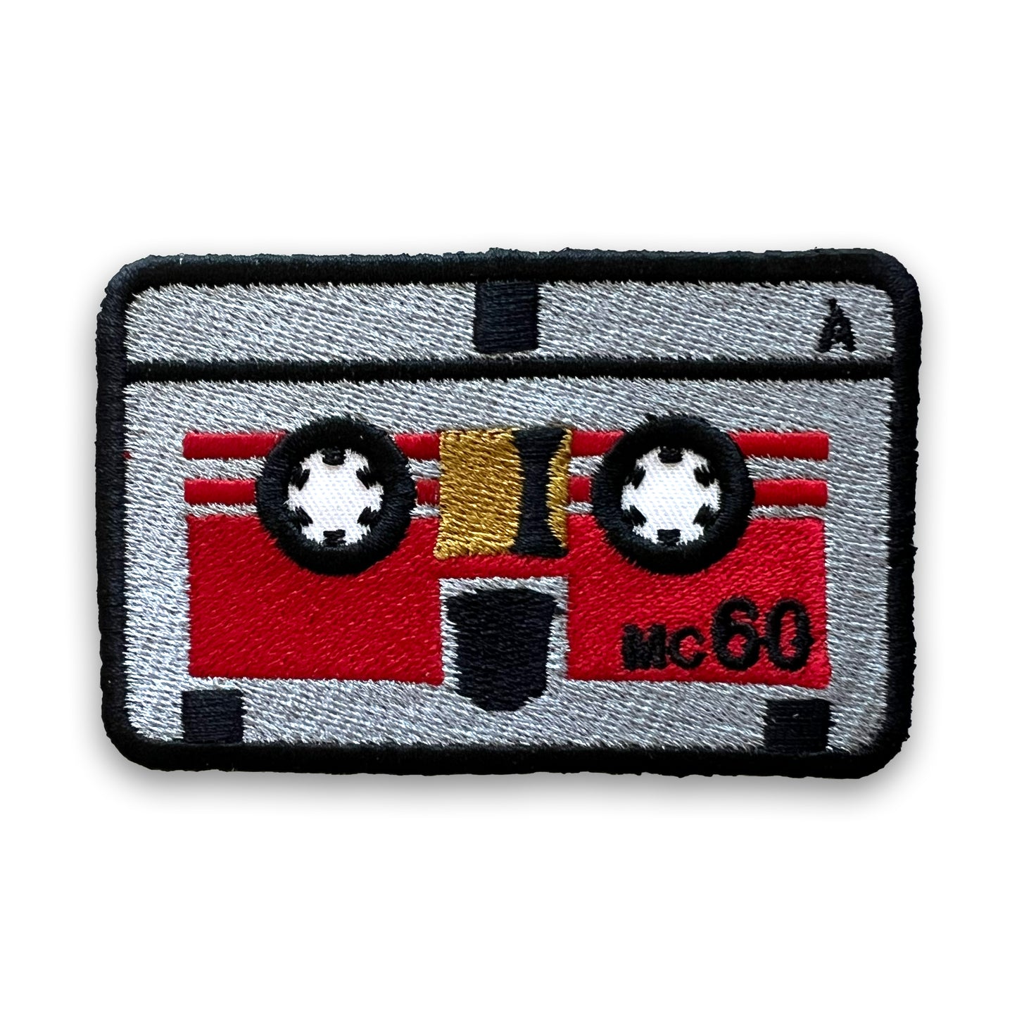Micro Cassette Embroidered Patch: Red, Orange, or Yellow, Iron-on; Mini Audio Tape Laserbeak Buzzsaw