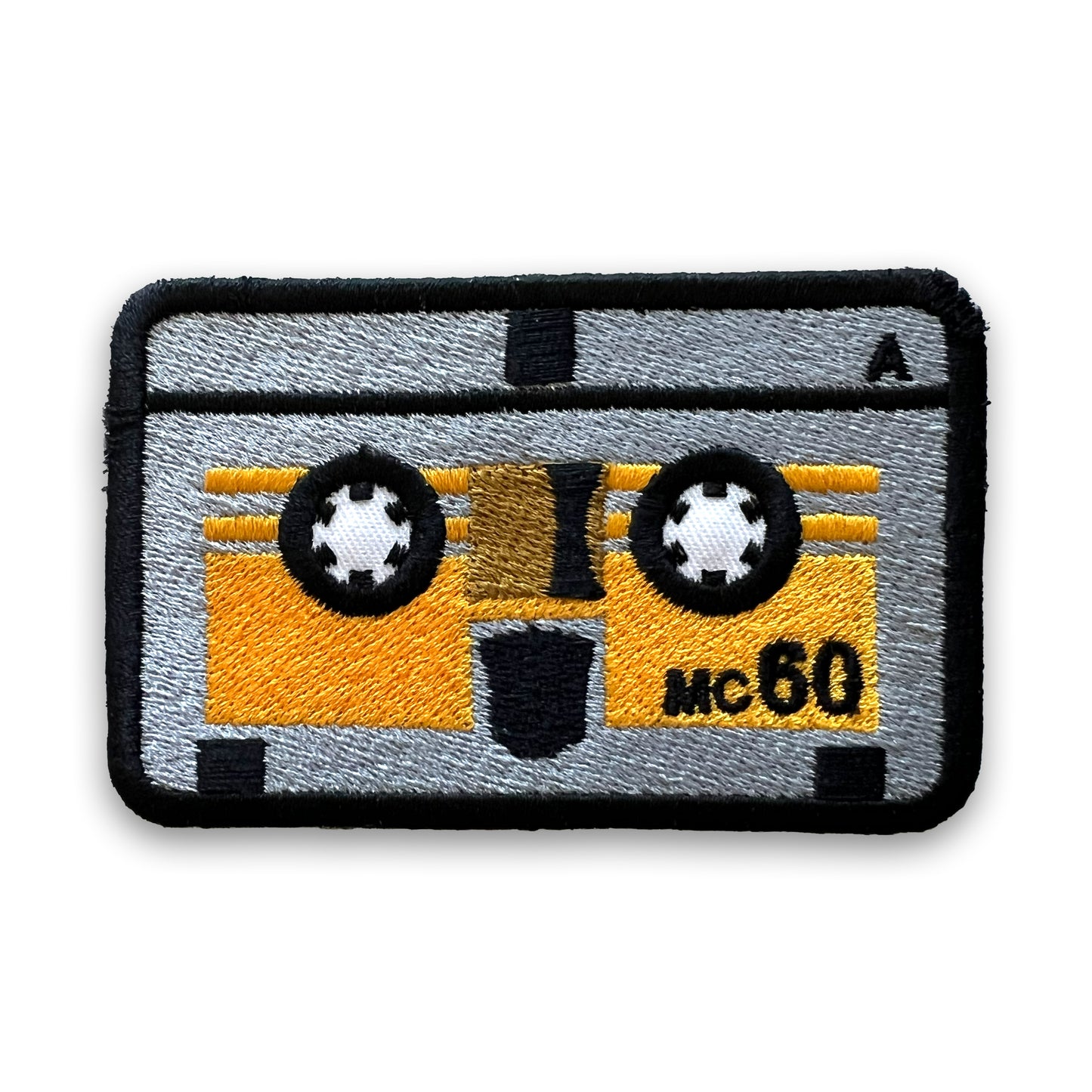 Micro Cassette Embroidered Patch: Red, Orange, or Yellow, Iron-on; Mini Audio Tape Laserbeak Buzzsaw