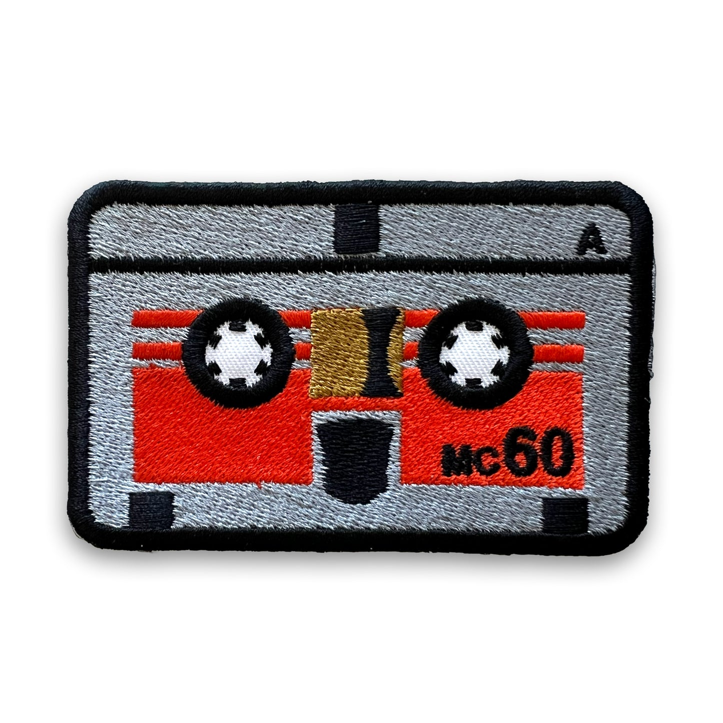 Micro Cassette Embroidered Patch: Red, Orange, or Yellow, Iron-on; Mini Audio Tape Laserbeak Buzzsaw